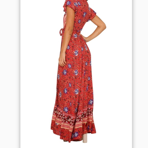 HALCYEEN Elegant Fashion TIE DOWN MAXI DRESS RED SZ MEDiUM NWT BoHo - Picture 3 of 10